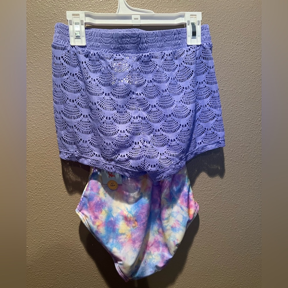Cat & Jack Pastel Tie-Dye Swimsuit with Lavender Lace Cover-Up - Picture 3 of 4